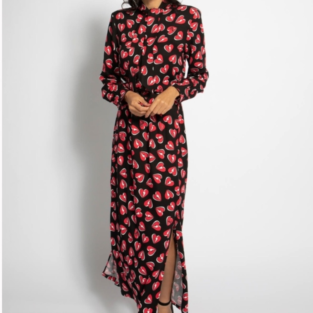 LOVE MOSCHINO Thunder Hearts Crêpe Long Sleeve Shirt Dress Size 2